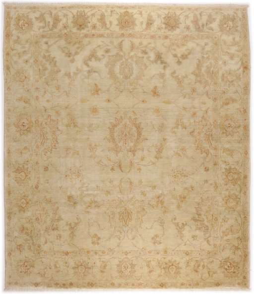 Full view of New Isfahan rug from Iran / Persia, 290 × 250 cm in Beige tones