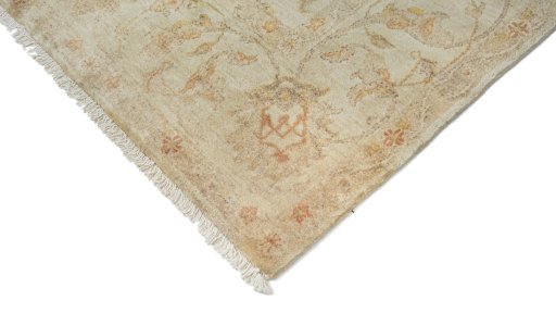 Backside of handmade New Isfahan rug showing knot structure and weave density