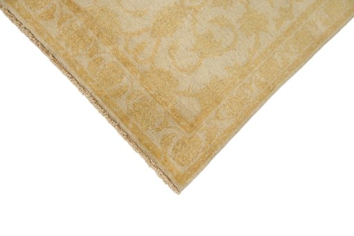 Backside of handmade New Isfahan rug showing knot structure and weave density