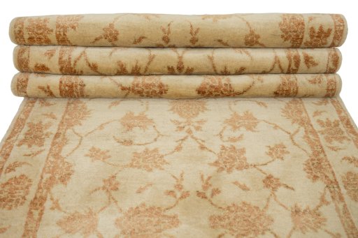 Full view of New Isfahan rug from Iran / Persia, 350 × 95 cm in Cream tones