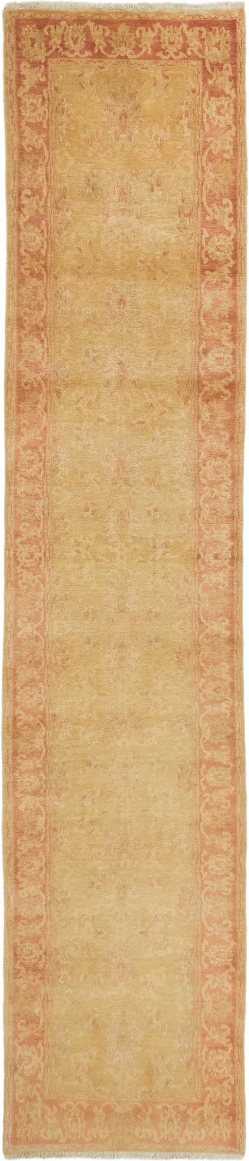 Full view of New Isfahan rug from Iran / Persia, 400 × 106 cm in Beige tones