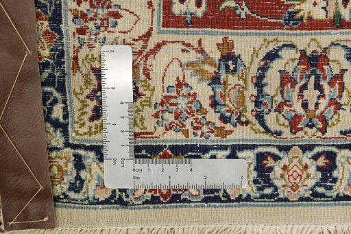 Close-up detail of 1970s Isfahan rug from Iran / Persia showing Cork weave