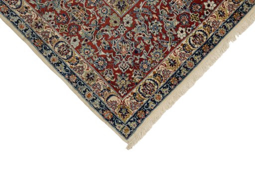 Surface texture of 1970s Isfahan rug with natural Cork and intricate pattern
