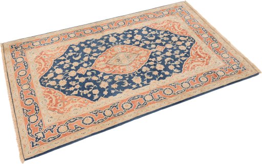 Corner detail of New Isfahan rug showing border pattern and Wool pile
