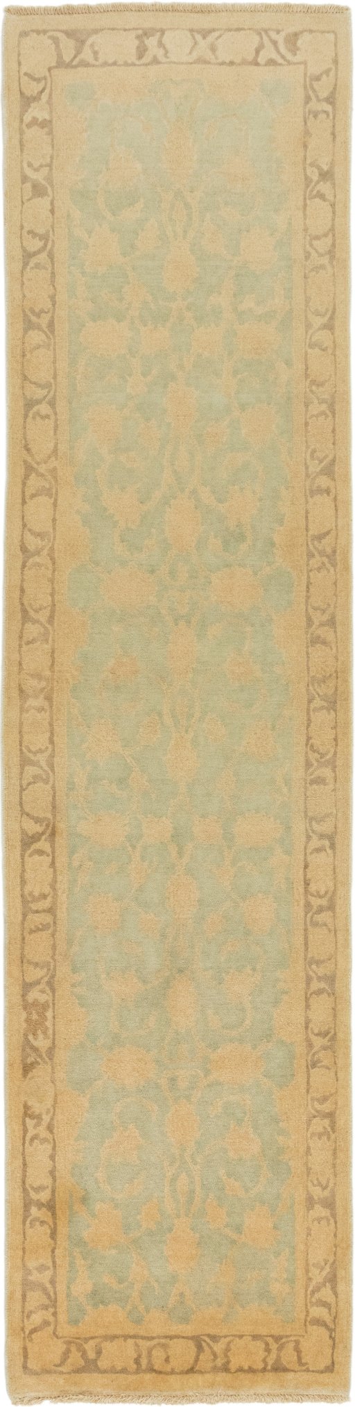 Full view of New Isfahan rug from Iran / Persia, 310 × 103 cm in Green tones