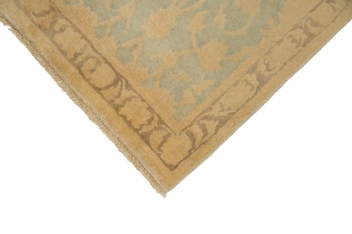 Backside of handmade New Isfahan rug showing knot structure and weave density