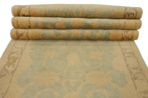 Full view of New Isfahan rug from Iran / Persia, 310 × 103 cm in Green tones