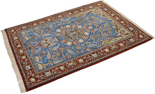 Corner detail of 1990s Isfahan rug showing border pattern and Silk pile