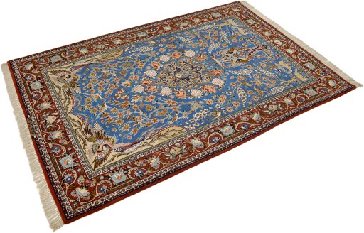 Close-up detail of 1990s Isfahan rug from Iran / Persia showing Silk weave