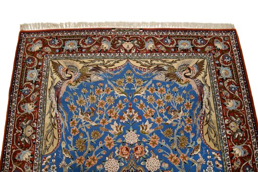 Surface texture of 1990s Isfahan rug with natural Silk and intricate pattern