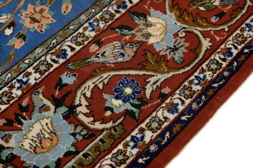 Full view of 1990s Isfahan rug from Iran / Persia, 219 × 158 cm in Blue tones