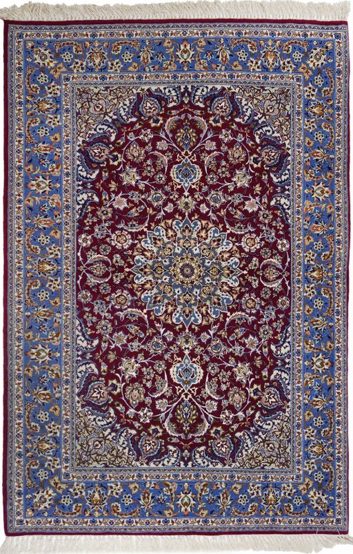 Full view of 1990s Isfahan rug from Iran / Persia, 165 × 107 cm in Dark red tones