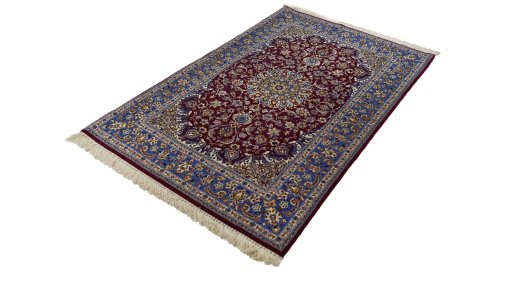 Corner detail of 1990s Isfahan rug showing border pattern and Wool pile