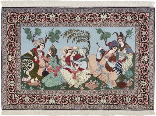 Full view of New Isfahan rug from Iran / Persia, 165 × 111 cm in Blue tones