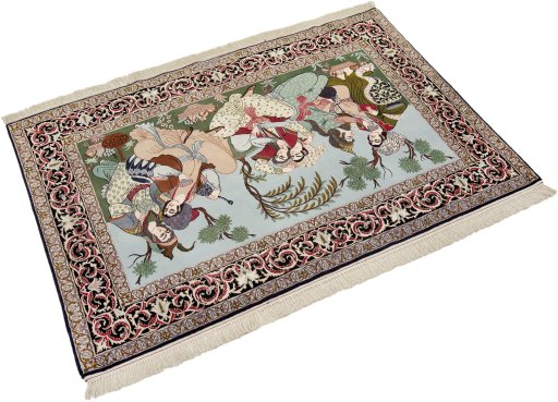 Corner detail of New Isfahan rug showing border pattern and Wool pile