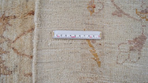 Full view of New Isfahan rug from Iran / Persia, 336 × 224 cm in Beige tones