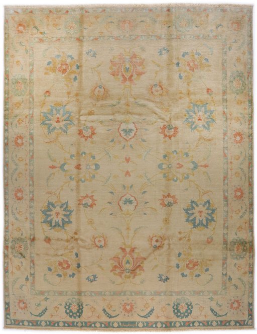 Full view of New Isfahan rug from Iran / Persia, 317 × 240 cm in Beige tones