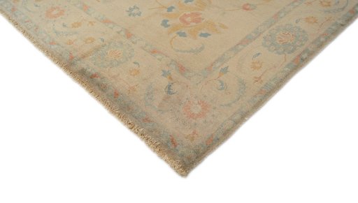 Backside of handmade New Isfahan rug showing knot structure and weave density