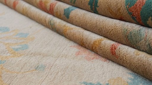 Full view of New Isfahan rug from Iran / Persia, 317 × 240 cm in Beige tones