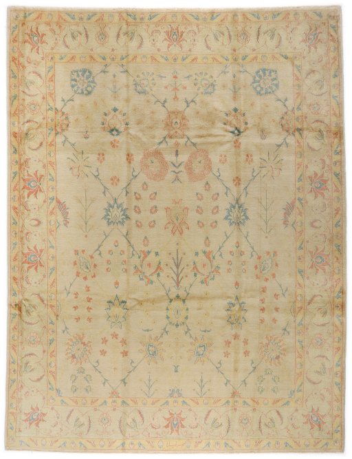 Full view of New Isfahan rug from Iran / Persia, 325 × 240 cm in Beige tones