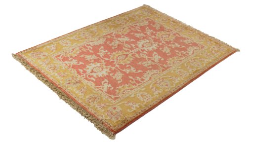 Close-up detail of New Isfahan rug from Iran / Persia showing Wool weave