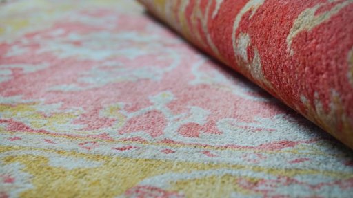 Close-up detail of New Isfahan rug from Iran / Persia showing Wool weave