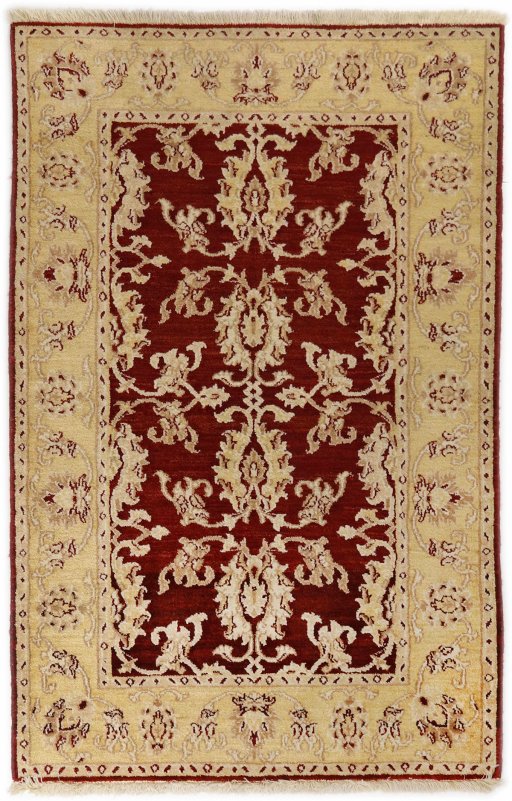 Full view of New Isfahan rug from Iran / Persia, 162 × 98 cm in Dark red tones