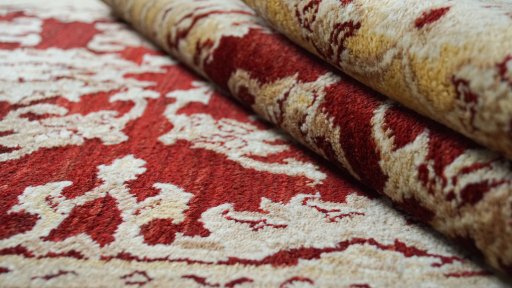 Close-up detail of New Isfahan rug from Iran / Persia showing Wool weave