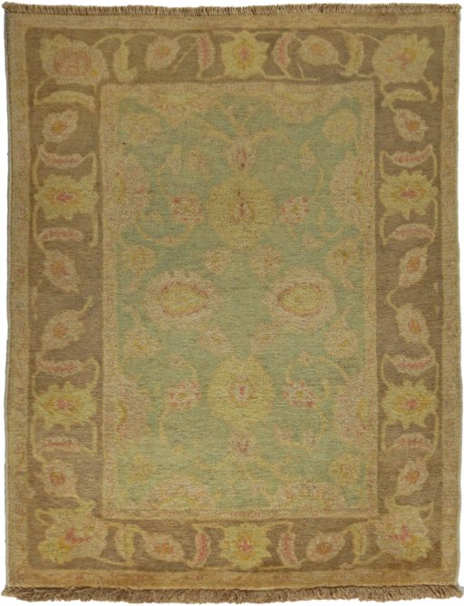 Full view of New Isfahan rug from Iran / Persia, 119 × 96 cm in Green tones