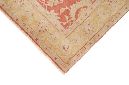 Backside of handmade New Isfahan rug showing knot structure and weave density