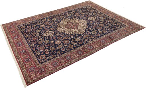 Corner detail of 1930s Isfahan rug showing border pattern and Wool pile