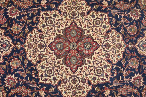 Central medallion detail of 1930s Isfahan rug from Iran / Persia
