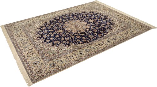Corner detail of 1980s Isfahan rug showing border pattern and Wool pile