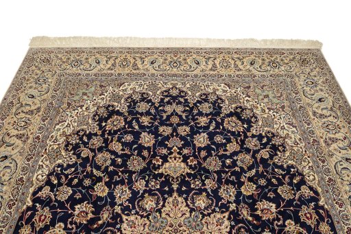 Surface texture of 1980s Isfahan rug with natural Wool and intricate pattern
