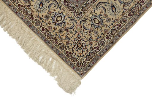 Backside of handmade 1980s Isfahan rug showing knot structure and weave density