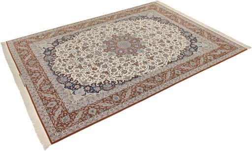 Corner detail of 1980s Isfahan rug showing border pattern and Wool pile