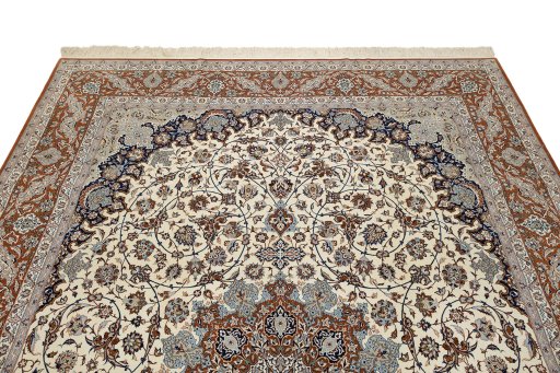 Surface texture of 1980s Isfahan rug with natural Wool and intricate pattern