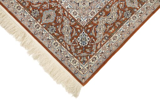 Backside of handmade 1980s Isfahan rug showing knot structure and weave density