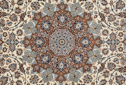 Central medallion detail of 1980s Isfahan rug from Iran / Persia
