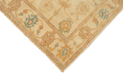 Backside of handmade New Isfahan rug showing knot structure and weave density