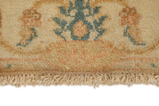 Close-up detail of New Isfahan rug from Iran / Persia showing Wool weave