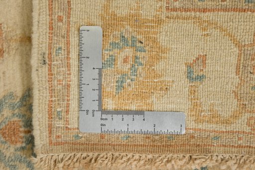 Full view of New Isfahan rug from Iran / Persia, 397 × 78 cm in Cream tones