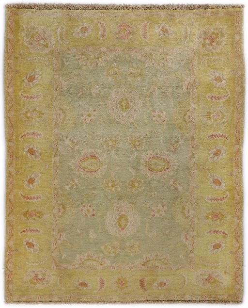 Full view of New Isfahan rug from Iran / Persia, 128 × 102 cm in Green tones