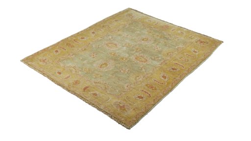 Corner detail of New Isfahan rug showing border pattern and Wool pile