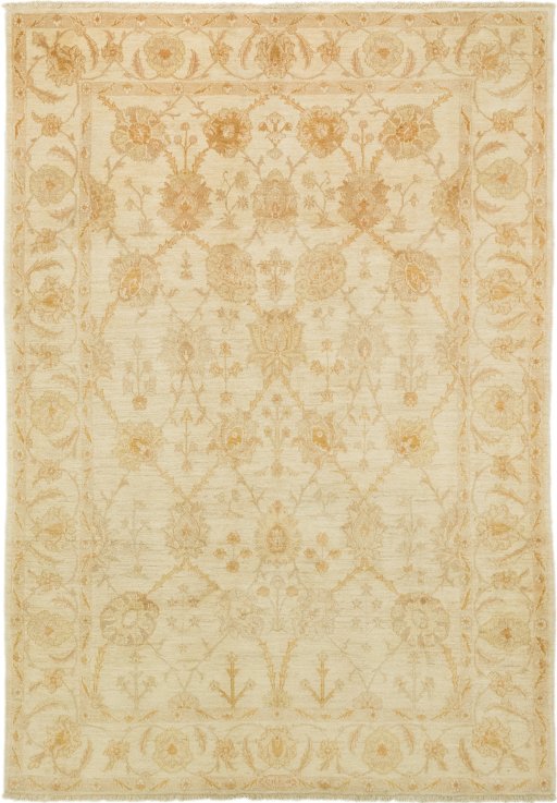 Full view of New Isfahan rug from Iran / Persia, 277 × 194 cm in Cream tones