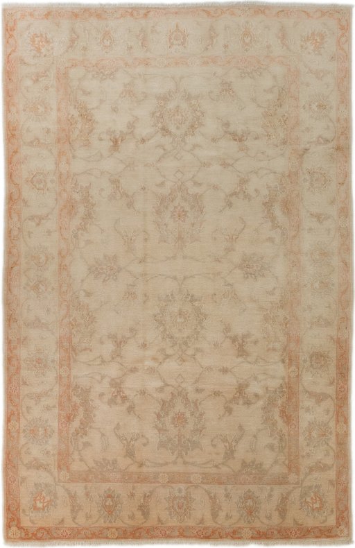 Full view of New Isfahan rug from Iran / Persia, 290 × 188 cm in Beige tones