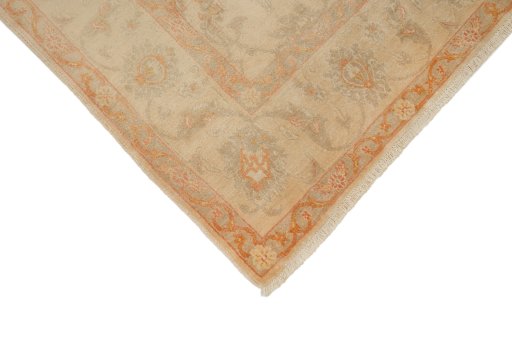 Backside of handmade New Isfahan rug showing knot structure and weave density