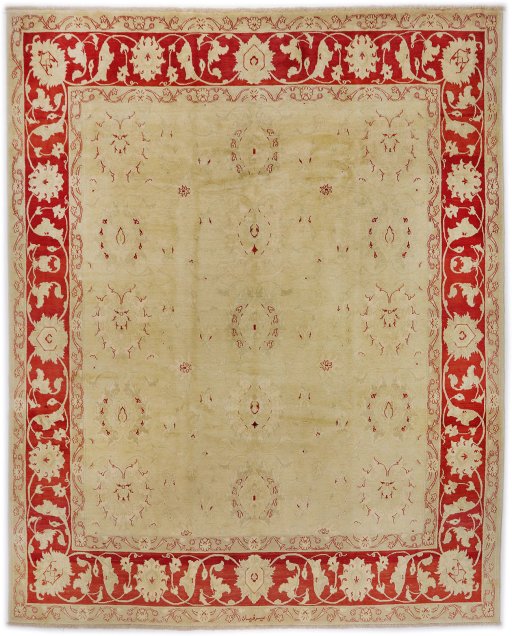 Full view of New Isfahan rug from Iran / Persia, 308 × 247 cm in Beige tones