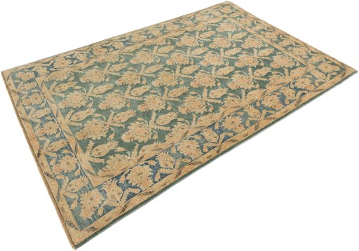 Corner detail of New Isfahan rug showing border pattern and Wool pile