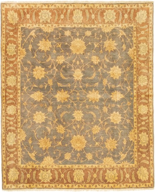 Full view of New Isfahan rug from Iran / Persia, 239 × 196 cm in Gray tones
